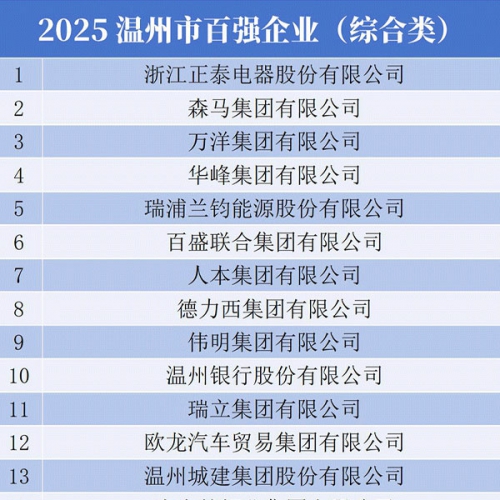 2025温州市综合百强企业出炉！永嘉企业6家上榜